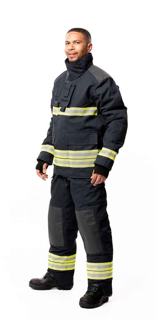 FIRE-SAFE® AIR-LITE Fire-Fighting Bunker suit Navy with 50mm FR Lime/Silver segmented reflective tape