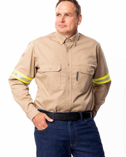 SURVIVE-ARC® 12.4 Cal, CAT 2 Mens Khaki shirt with no reflective tape