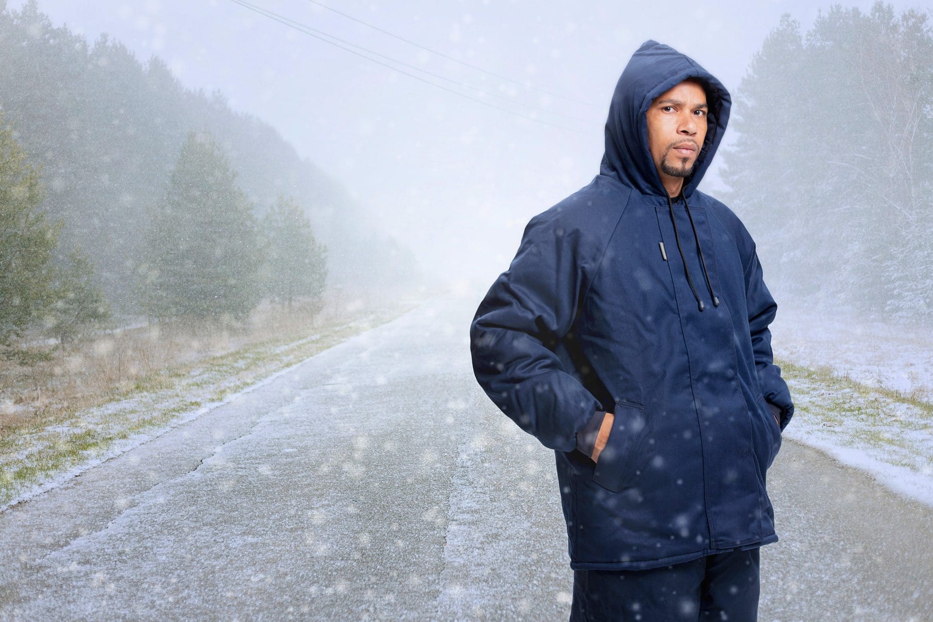 Man wearing Zero Tech Jacket in Snow