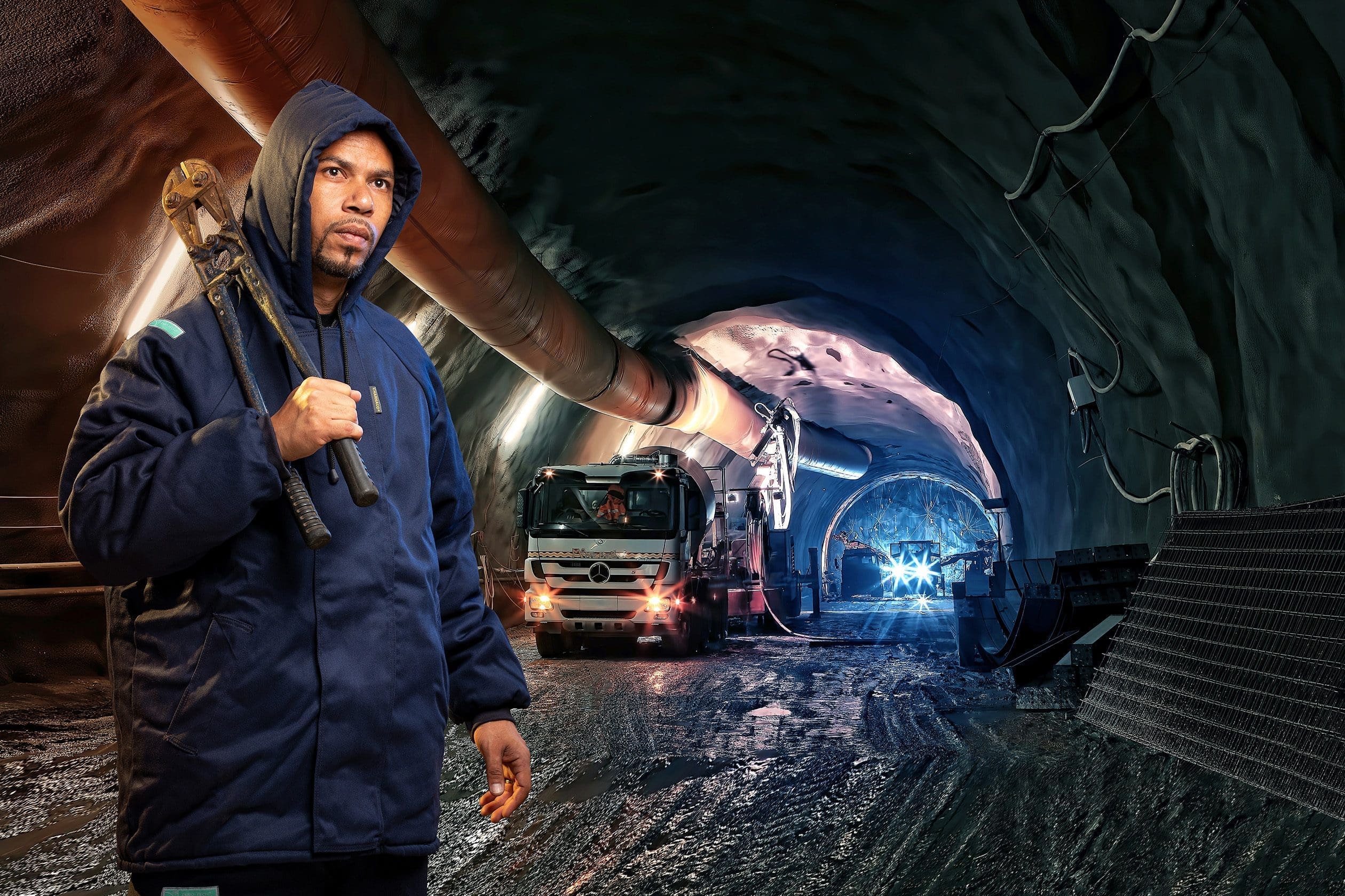 a man in a dark tunnel