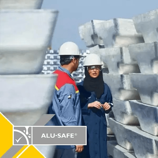 alusafe-bg a man and woman wearing hard hats and helmets