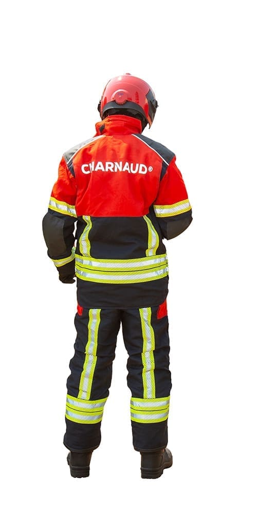 FIRE-SAFE® AIR-LITE Fire-Fighting Bunker Suit Red/Navy Jacket and Trousers with 50mm FR Lime/Silver segmented reflective tape